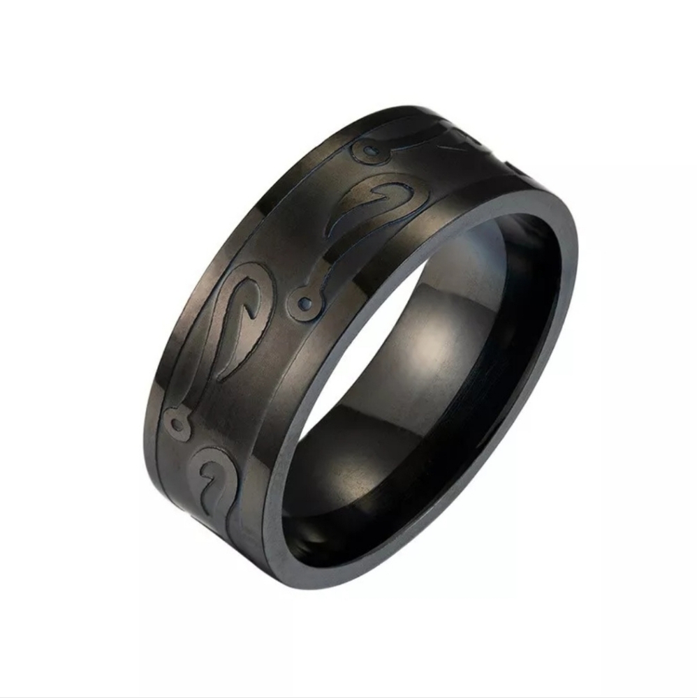 Black Tungsten Carbide FISHING HOOK Fisherman Angling Sportfishing 8mm Band Ring